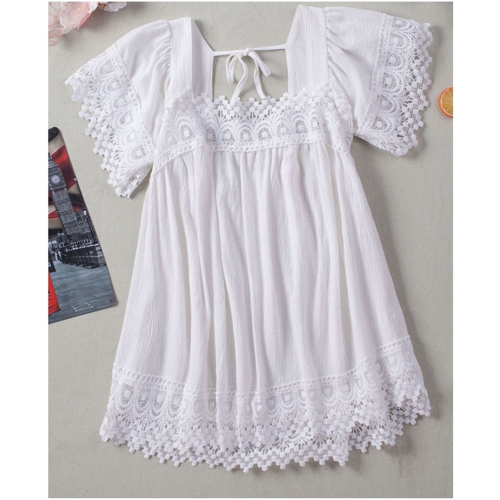 022  Boho White Lace Flowy Oversized Blouse - Picture 7 of 10